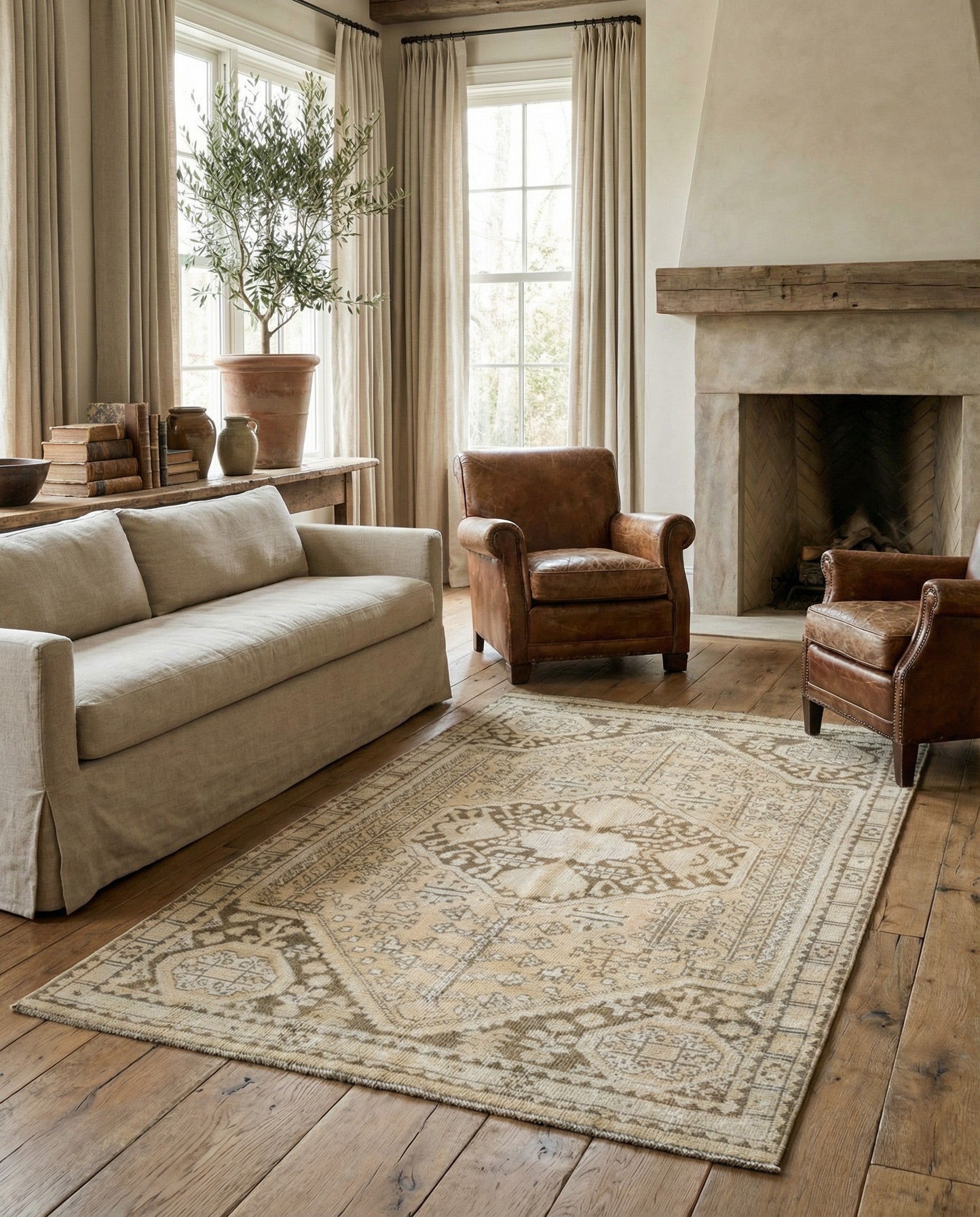 3' 9 x 6' 1 Hand Knotted Oushak Wool Rug