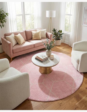 Light Pink Trellis Frieze Round Rug