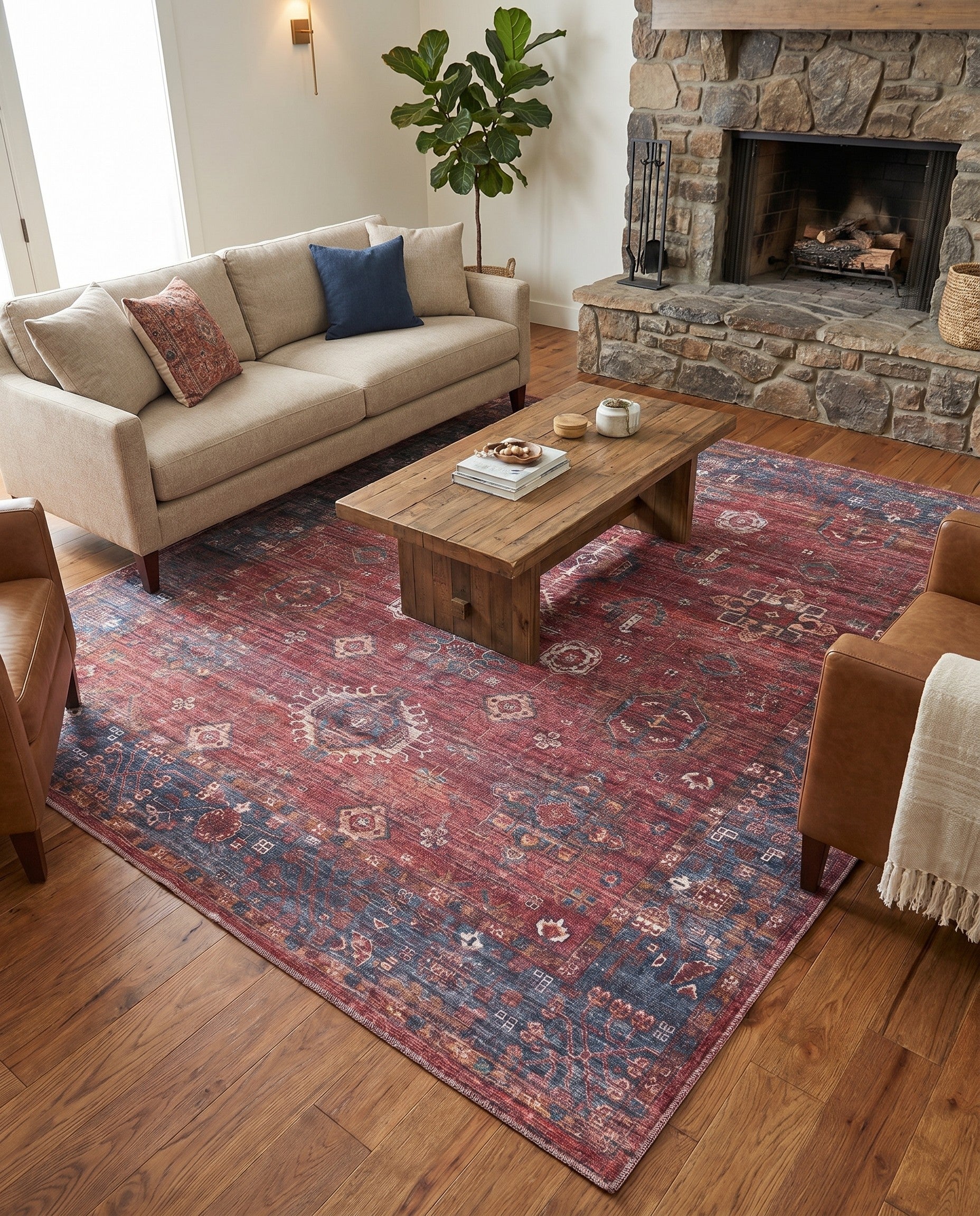 Antique Red Washable Maahru Square Rug
