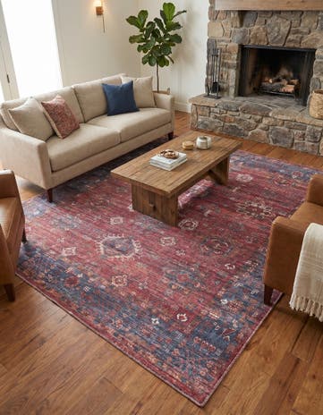 Antique Red Washable Maahru Square Rug