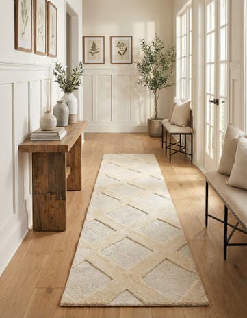 Ivory Hand Woven Lattice Wool Runner Rug