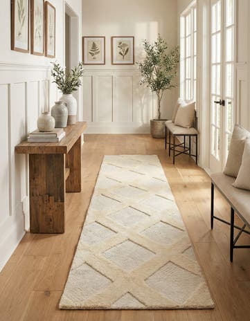Ivory Hand Woven Lattice Wool Runner Rug