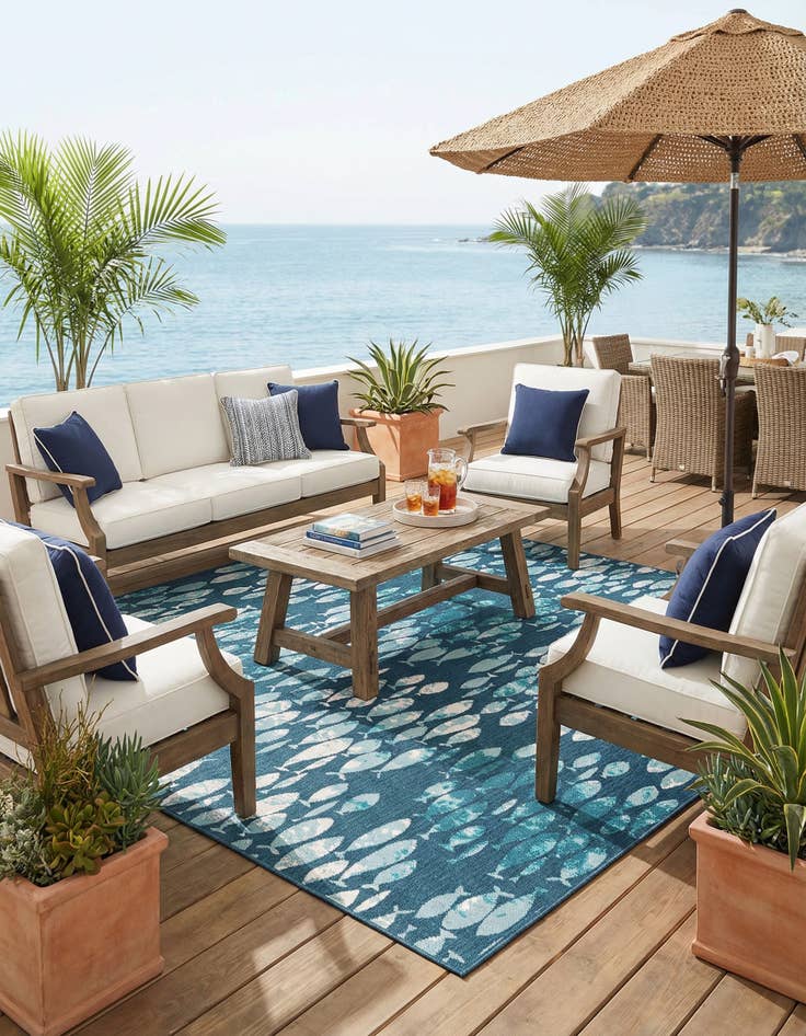 Detail image of 7' 10 x 10' Washable Coastal Indoor / Outdoor Rug