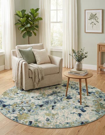 Light Blue Washable Theia Round Rug