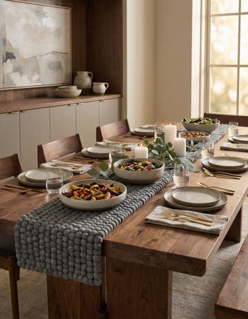 1' 2 x 10' Hand Woven Felt Ball Wool Table Runner Rug