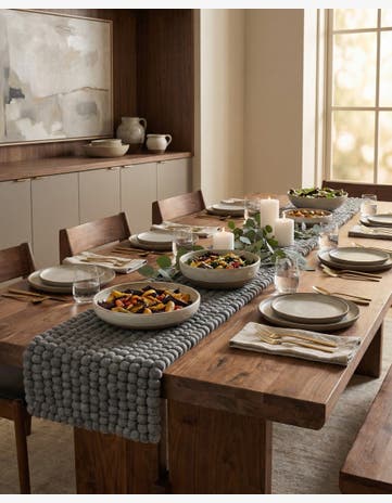1' 2 x 10' Hand Woven Felt Ball Wool Table Runner Rug