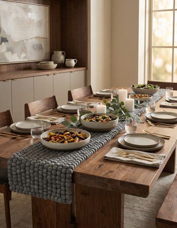 1' 2 x 10' Hand Woven Felt Ball Wool Table Runner Rug
