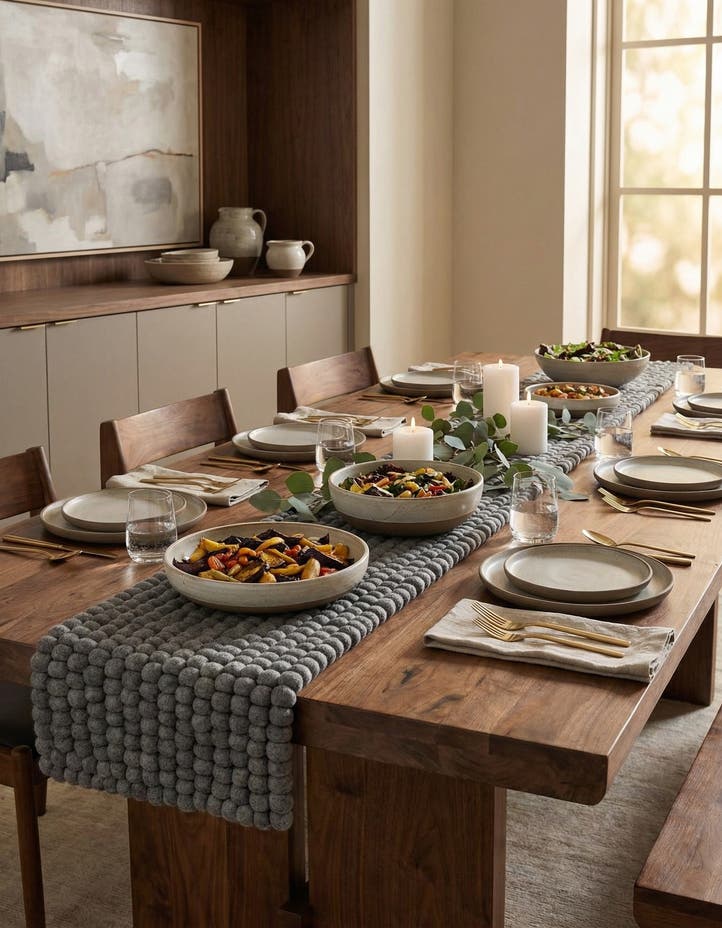 1' 2 x 10' Hand Woven Felt Ball Wool Table Ru...