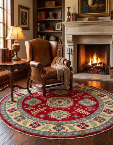 4' 9 x 4' 10 Hand Knotted Kazak Round Rug