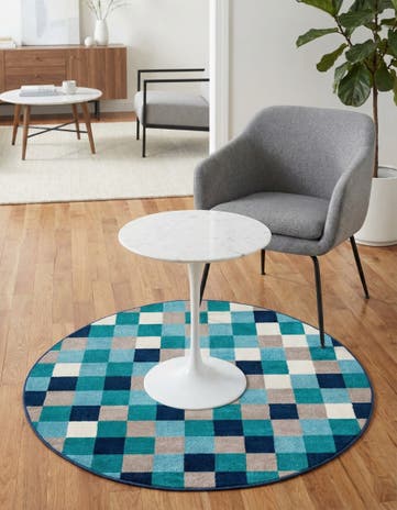 Teal Azalea Round Rug