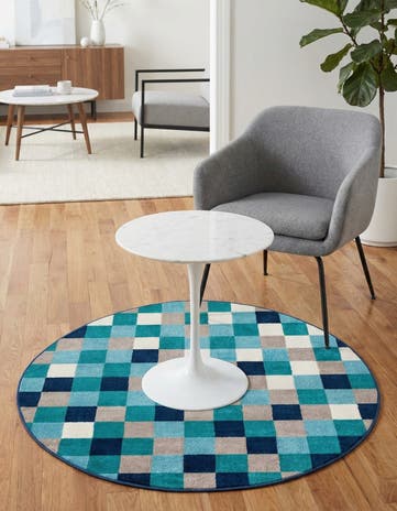 Teal Azalea Round Rug