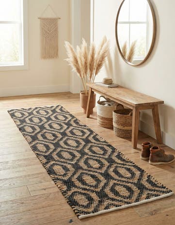 Black Hand Woven Chindi Jute Runner Rug