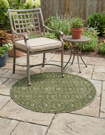3' x 3' Easy-Clean Trellis Textured Indoor / Outdoor Round Rug