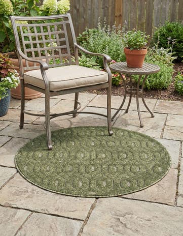 3' x 3' Easy-Clean Trellis Textured Indoor / Outdoor Round Rug