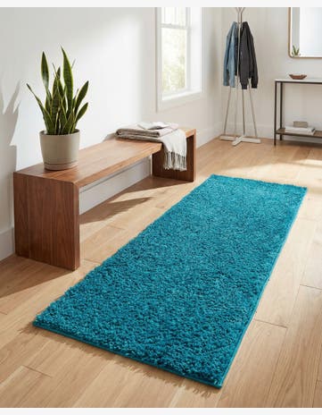 Turquoise Solid Shag Runner Rug