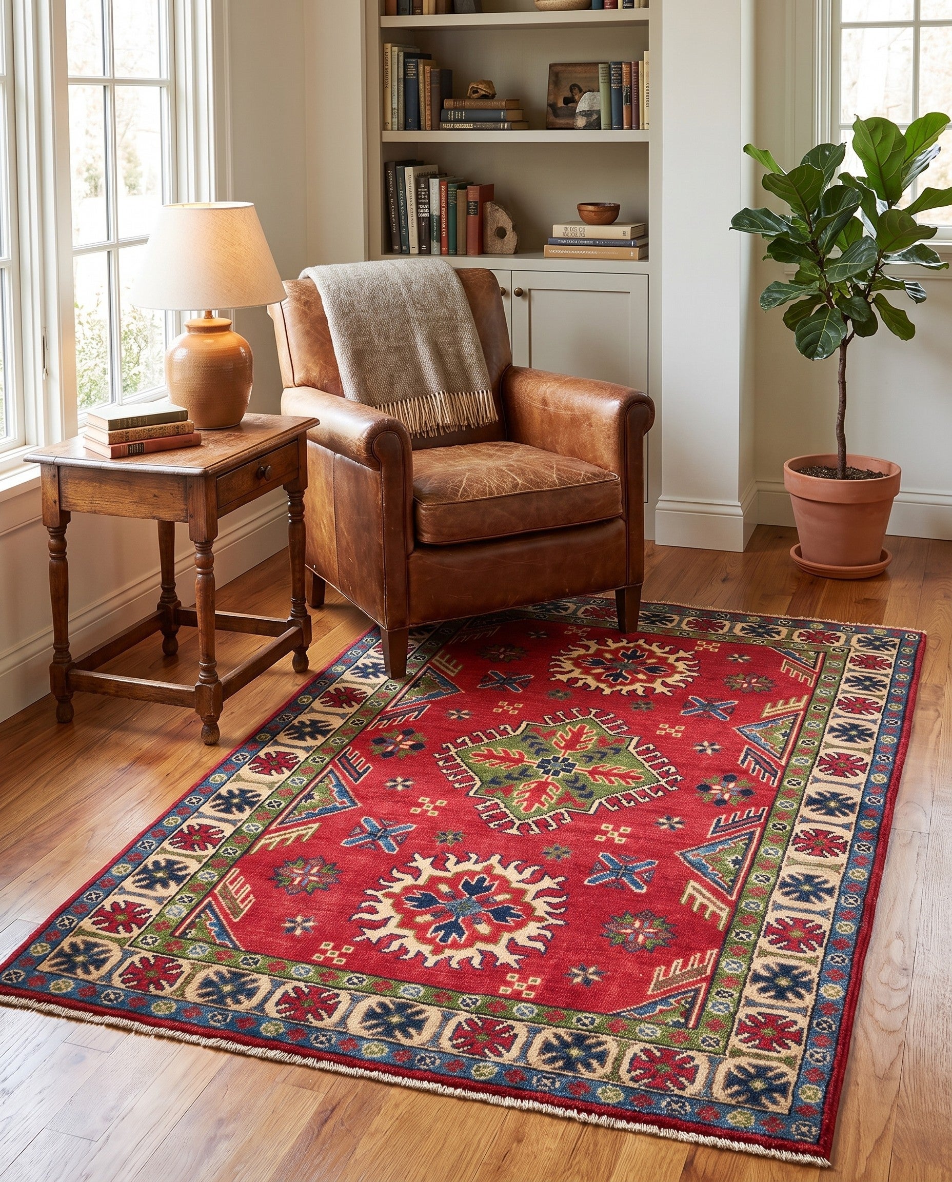 3' 5 x 4' 9 Hand Knotted Kazak Rug