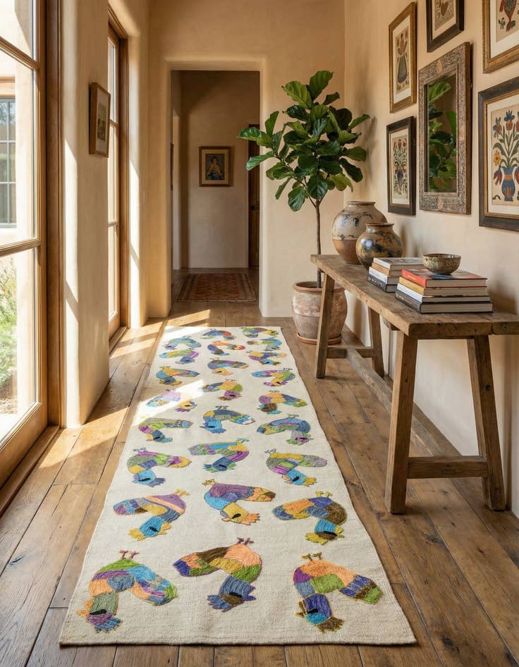 Detail image of 2' 8 x 9' 4 Hand Woven Kilim Suzani Wool Runner Rug