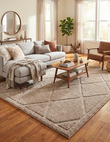Beige Lattice Shag Rug
