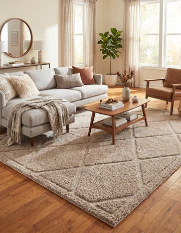 Beige Lattice Shag Rug
