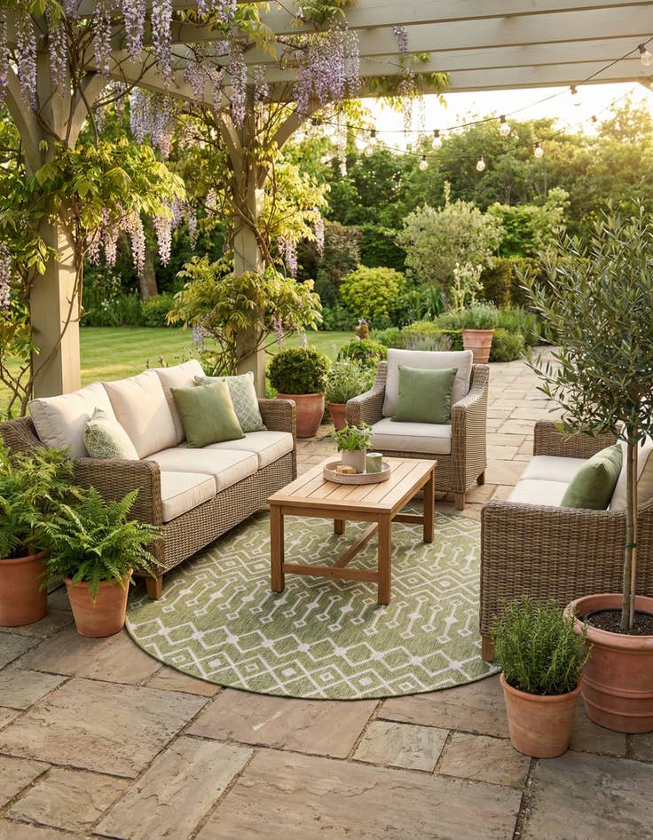 Detail image of 7' 10 x 7' 10 Washable Lattice Indoor / Outdoor Round Rug