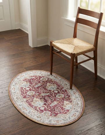 Burgundy Red Washable Timeless Oval Rug