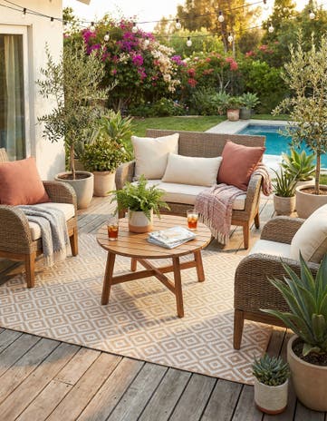 Beige Easy-Clean Jill Zarin Costa Rica Indoor / Outdoor Rug