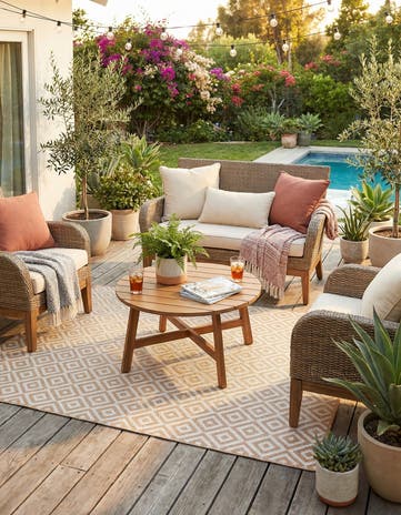 Beige Easy-Clean Jill Zarin Costa Rica Indoor / Outdoor Rug