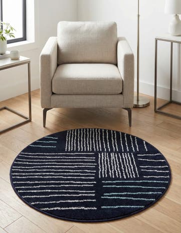 Navy Blue Hanahan Round Rug