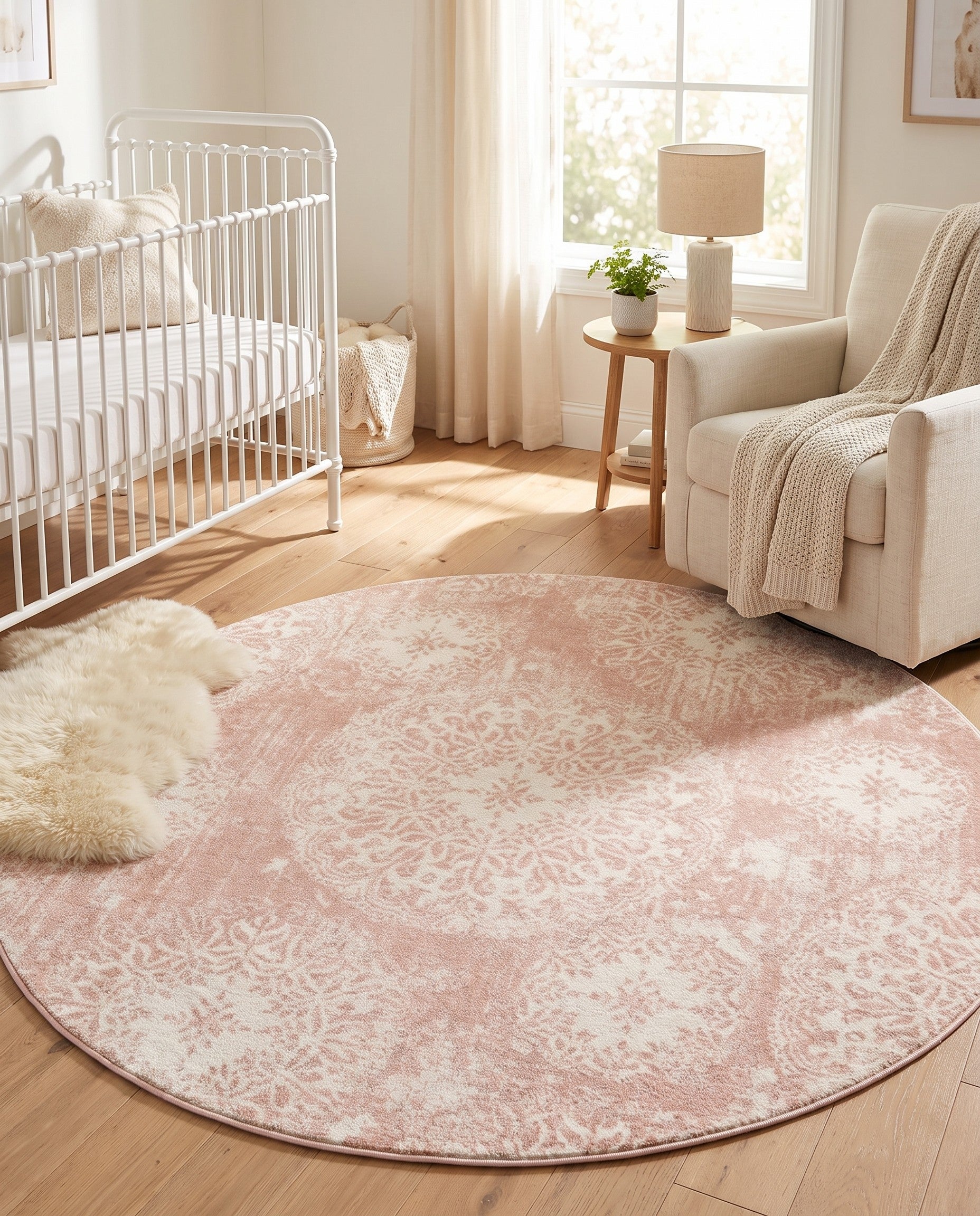 Ivory and Rose Pink Monte Carlo Round Rug
