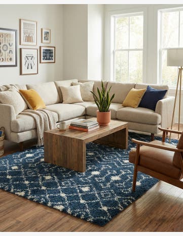 Navy Blue Moroccan Trellis Shag Rug