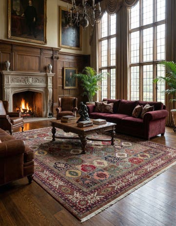 11' 6 x 13' 5 Hand Knotted Kashmir Wool Square Rug