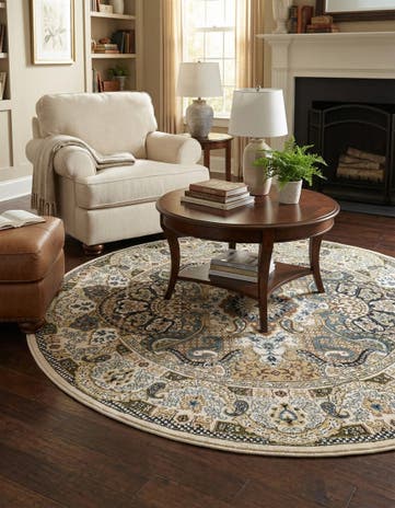 Ivory Nain Design Round Rug