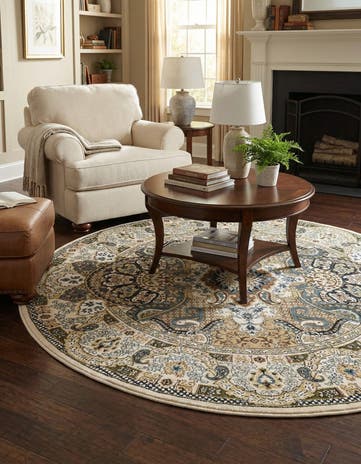 Ivory Nain Design Round Rug