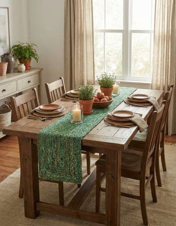 Green Handmade Braided Chindi Table Runner Rug