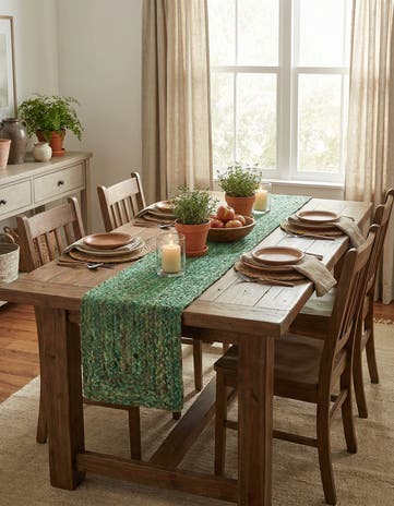 Green Handmade Braided Chindi Table Runner Rug