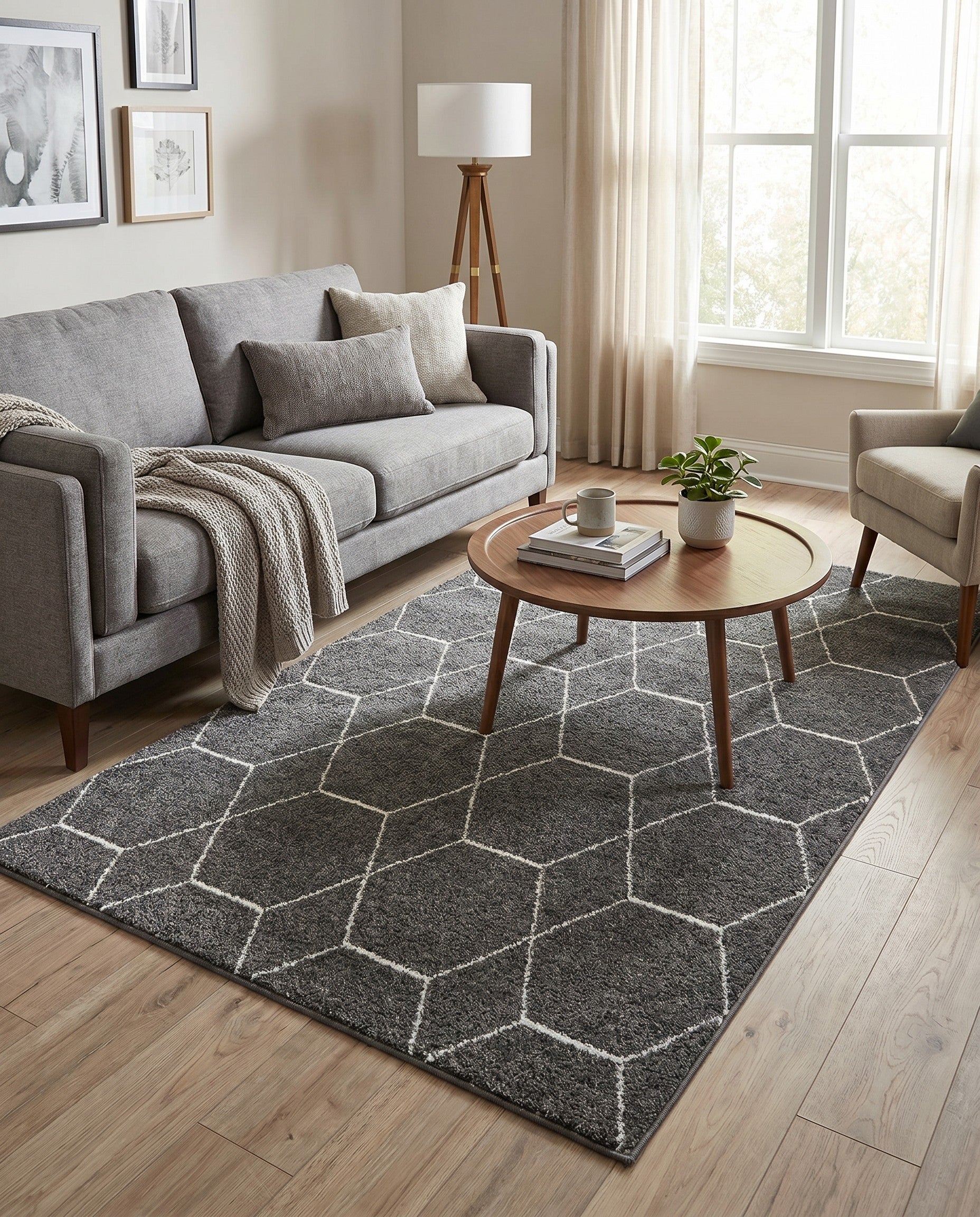 Navy Blue 6' x 6' Lattice Frieze Round Rug | Rugs.com