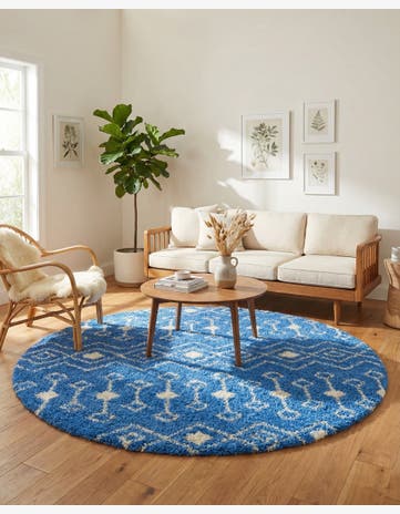 Periwinkle Blue Moroccan Trellis Shag Round Rug