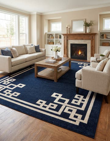 Dark Blue Greek Key Rug