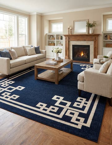 Dark Blue Greek Key Rug