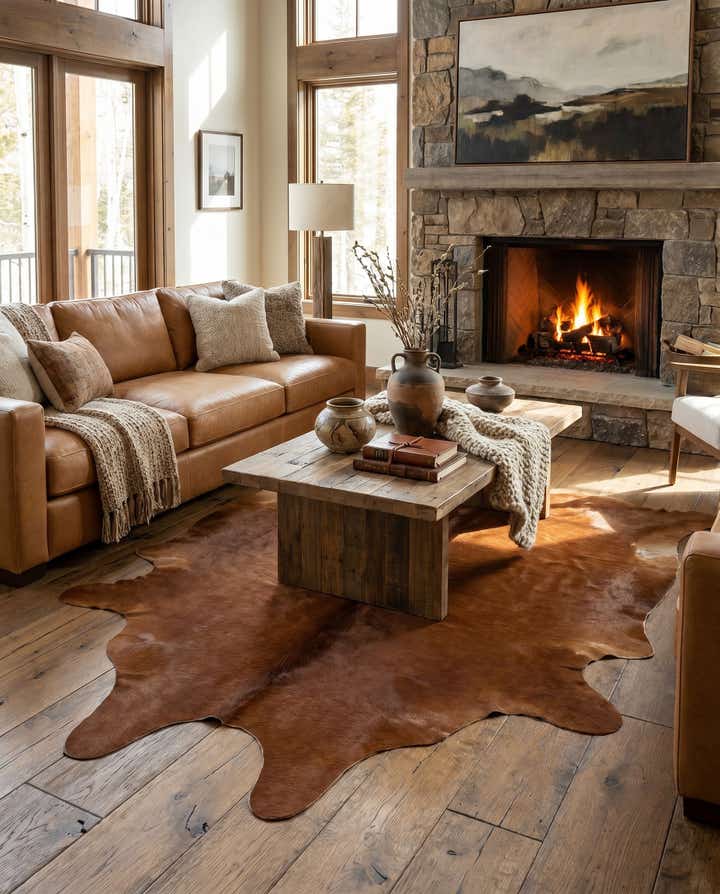 6' 5 x 7' 2 Cowhide Leather Rug