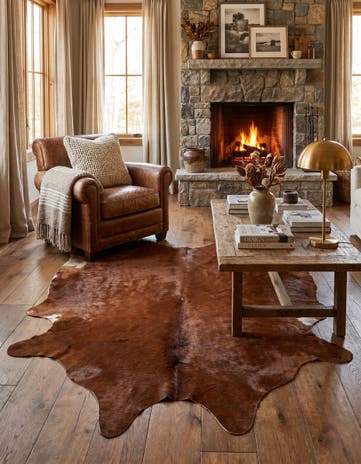 5' 8 x 6' 5 Cowhide Leather Rug