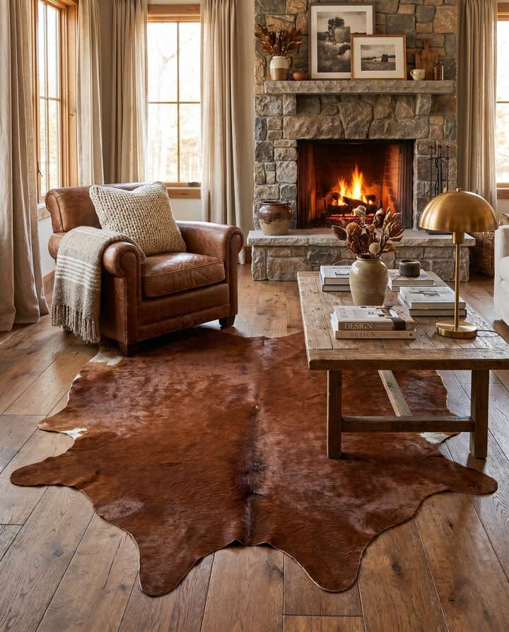 5' 8 x 6' 5 Cowhide Leather Rug
