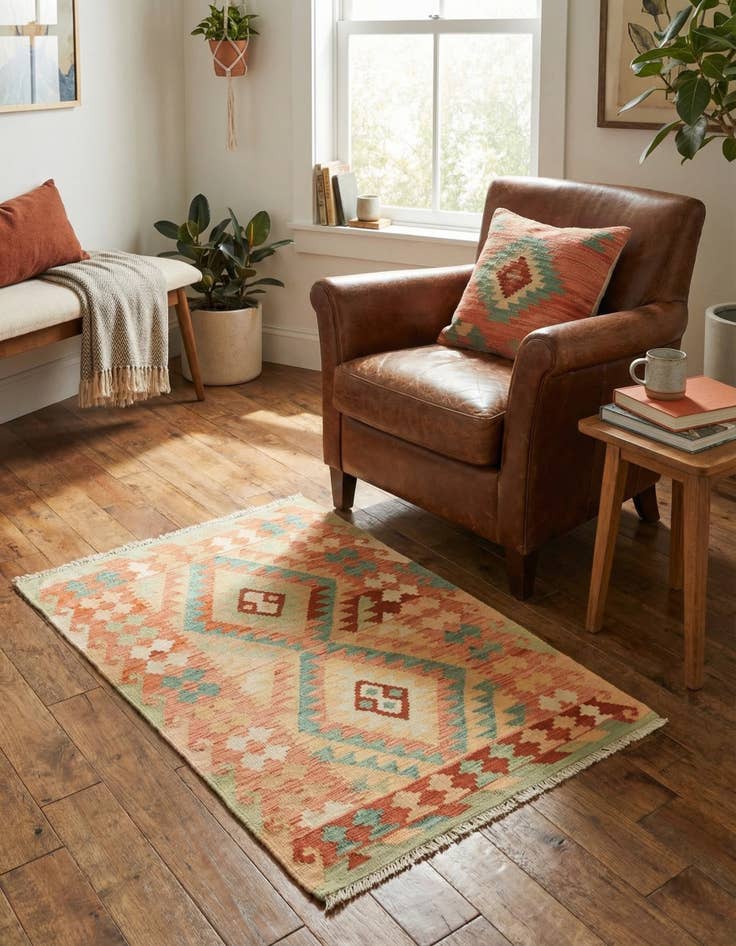 Detail image of 2' 8 x 4' 8 Hand Woven Kilim Waziri Wool Rug