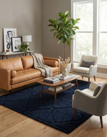 Navy Blue Lattice Shag Rug