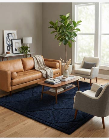 Navy Blue Trellis Shag Rug