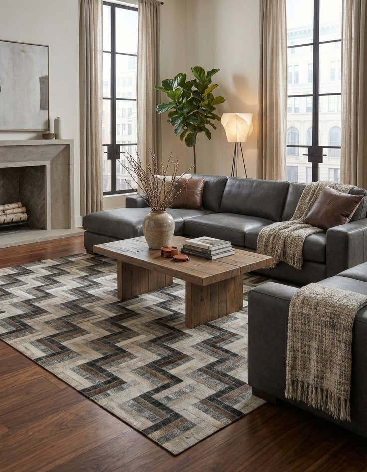 Detail image of 5' 3 x 7' 5 Cowhide - Patchwork Rug