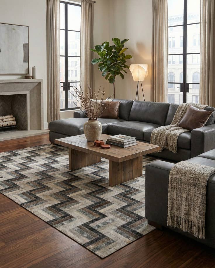 Detail image of 5' 3 x 7' 5 Cowhide - Patchwork Rug