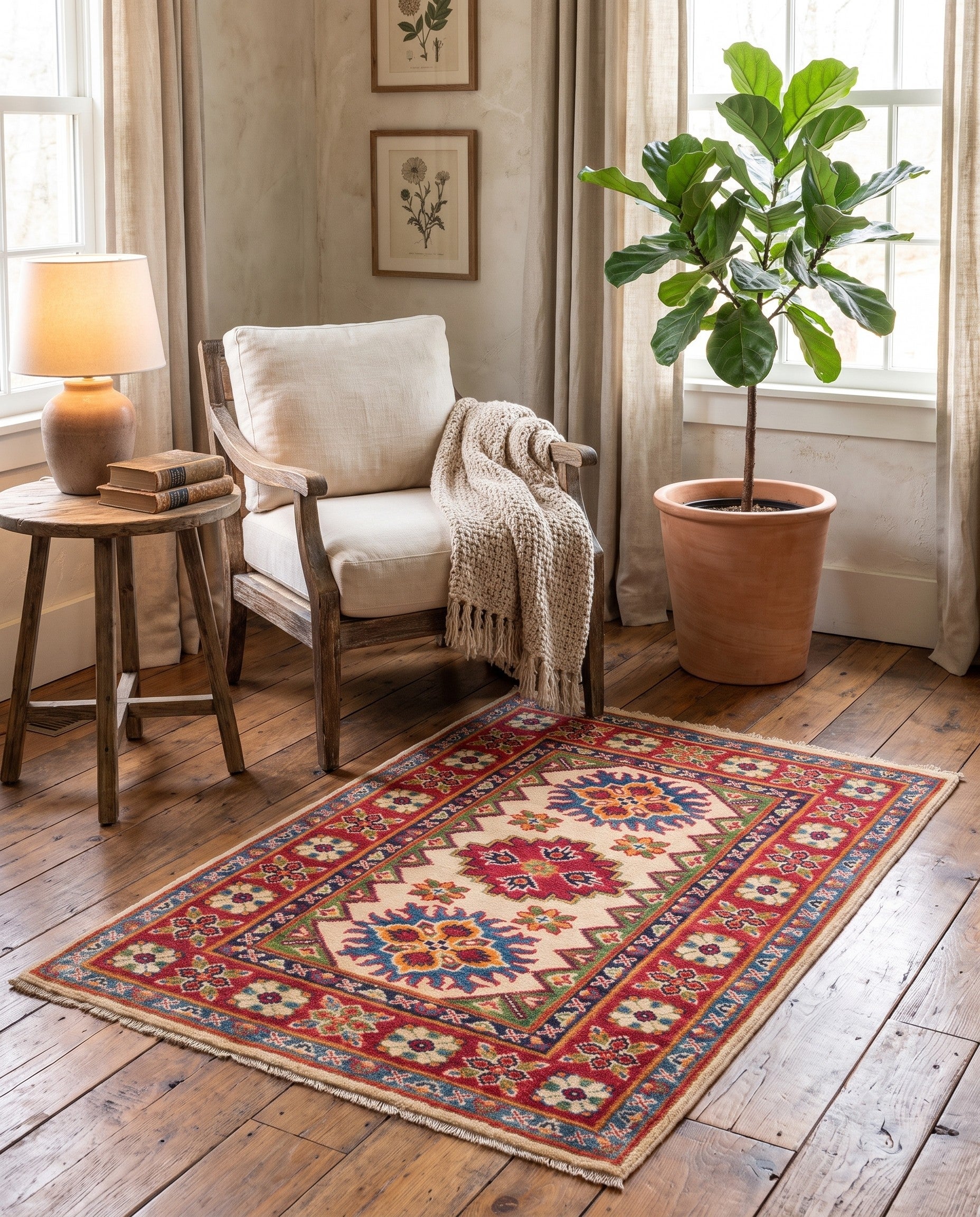 3' x 4' Hand Knotted Kazak Rug