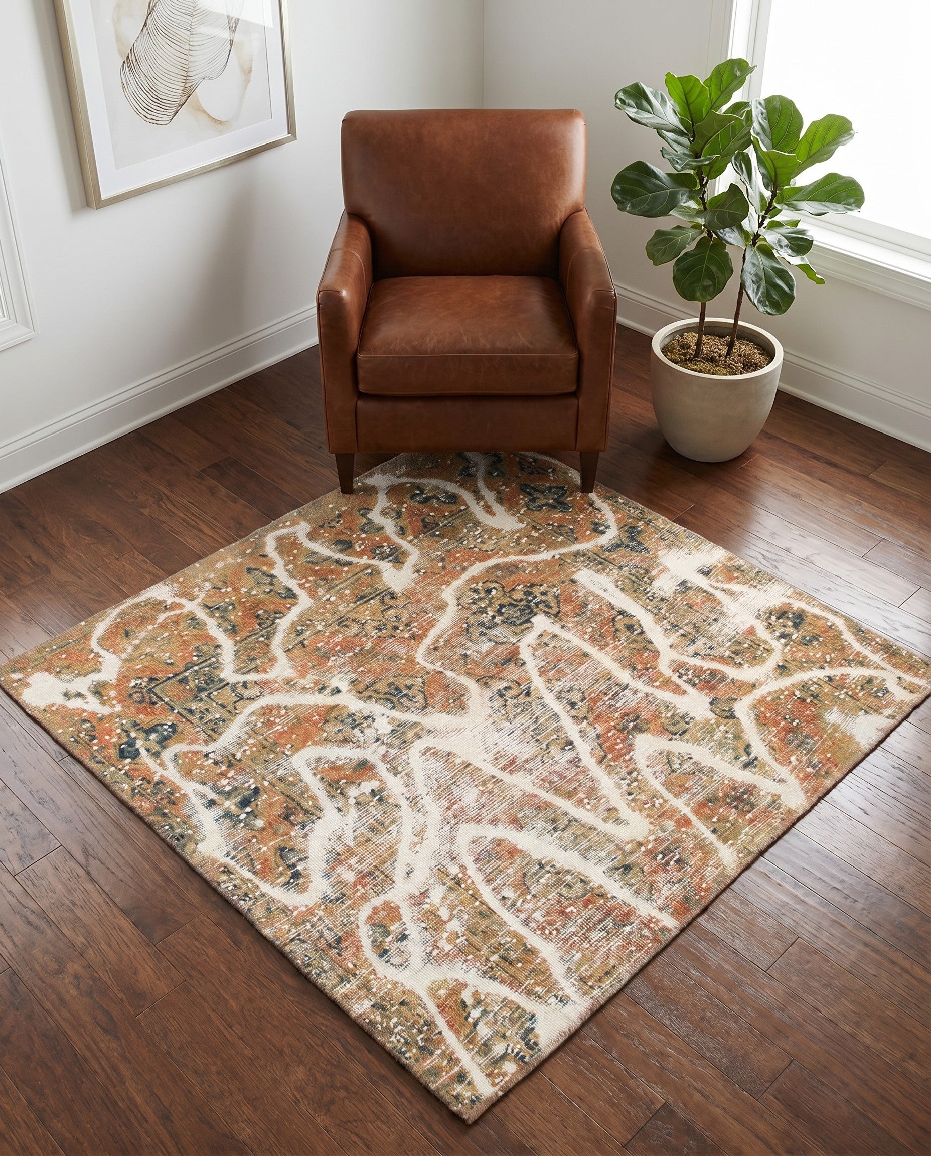 4' x 4' 2 Hand Knotted Ultra Vintage Persian Wool Square Rug