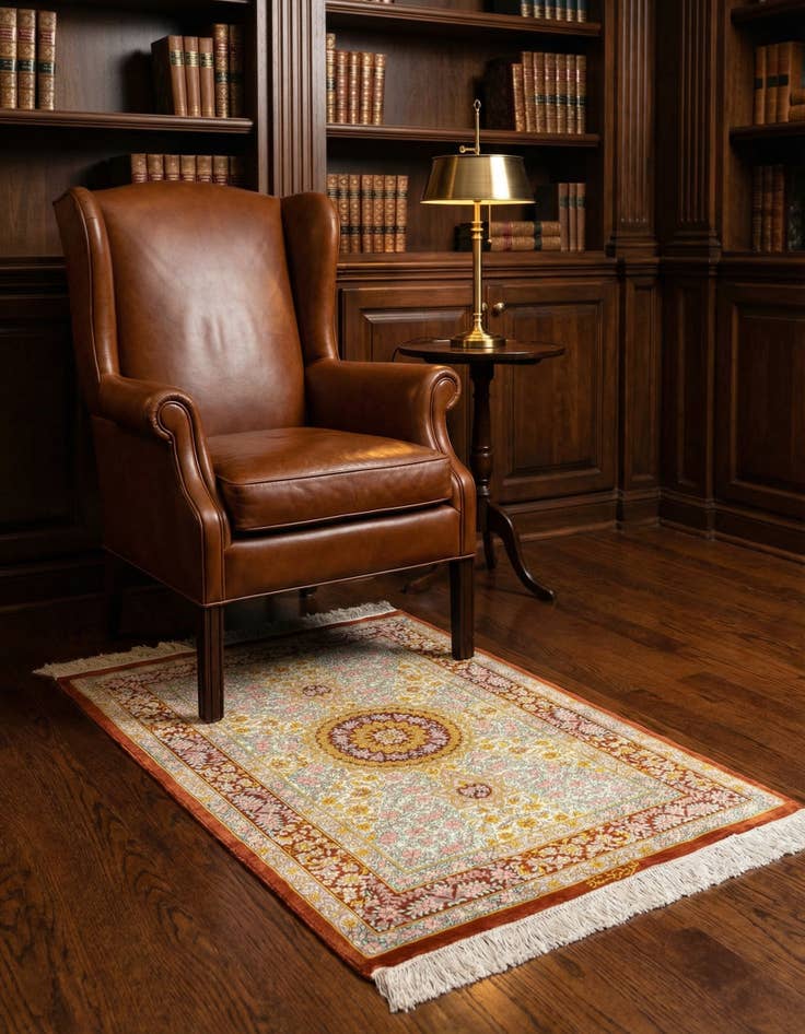 Detail image of 2' 7 x 3' 10 Ghom Silk Rug